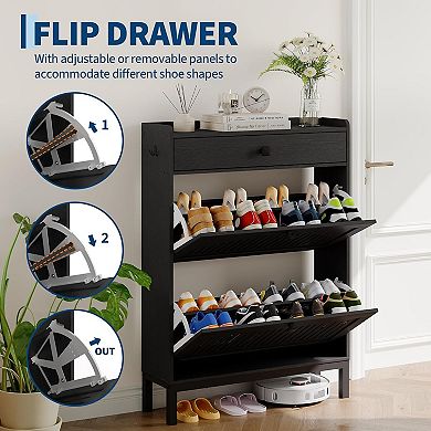 Shoe Cabinet, Shoes Organizer with Top Drawer, Hollow Out Pane, Adjustable Shoe Rack for Entryway