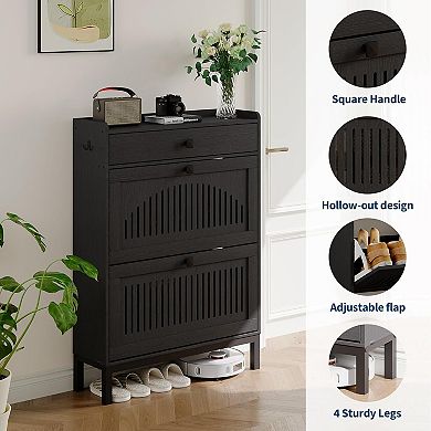 Shoe Cabinet, Shoes Organizer with Top Drawer, Hollow Out Pane, Adjustable Shoe Rack for Entryway
