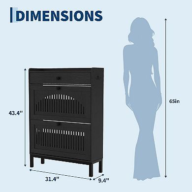 Shoe Cabinet, Shoes Organizer with Top Drawer, Hollow Out Pane, Adjustable Shoe Rack for Entryway