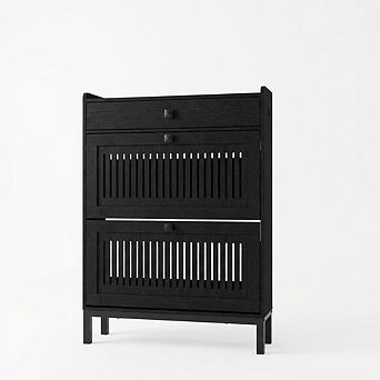 Shoe Cabinet, Shoes Organizer with Top Drawer, Hollow Out Pane, Adjustable Shoe Rack for Entryway