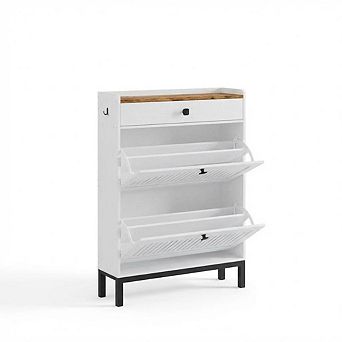 Shoe Cabinet, Shoes Organizer with Top Drawer, Hollow Out Pane, Adjustable Shoe Rack for Entryway