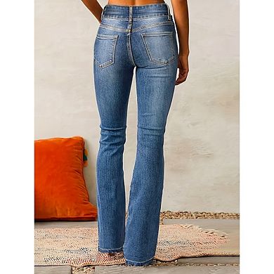 Women's High Waisted Jeans Flare Bell Bottom Retro Stretch Bootcut Casual Denim Pants