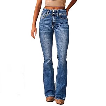 Women's High Waisted Jeans Flare Bell Bottom Retro Stretch Bootcut Casual Denim Pants