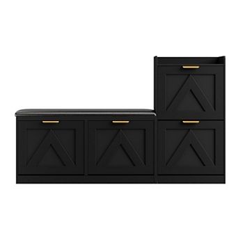 Shoe Cabinet with Bench, 4 Flip Drawers, Shoe Storage Cabinet with Bench and Cushion for Foyer