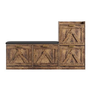 Shoe Cabinet with Bench, 4 Flip Drawers, Shoe Storage Cabinet with Bench and Cushion for Foyer