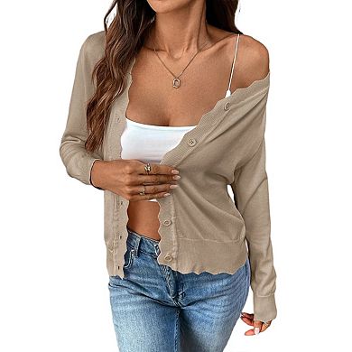 Womens Cardigan Sweaters Long Sleeve Casual Lightweight Button Down V-Neck Fall Clothes