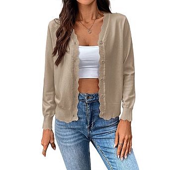 Womens Cardigan Sweaters Long Sleeve Casual Lightweight Button Down V-Neck Fall Clothes
