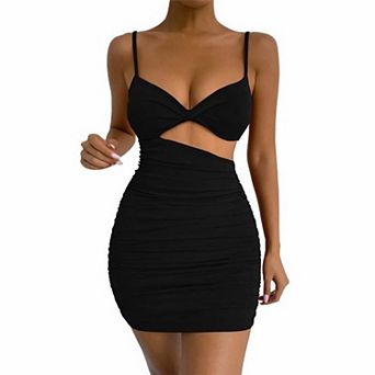 Women's Summer Y2K Style Slim Fit Spaghetti Strap Dress Elegant Pleated Bodycon Skirt Party Dress
