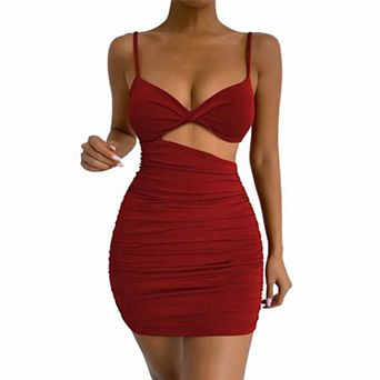 Women's Summer Y2K Style Slim Fit Spaghetti Strap Dress Elegant Pleated Bodycon Skirt Party Dress