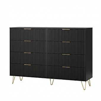 Modern 8-Drawer Dresser 55" Wide Fluted Storage Chest Wooden Accent Cabinet for Bedroom