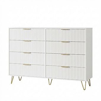Modern 8-Drawer Dresser 55" Wide Fluted Storage Chest Wooden Accent Cabinet for Bedroom