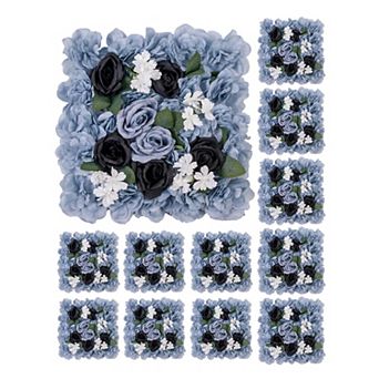 12 pc Artificial Silk Flower Wall Backdrop 15"x15" Faux Rose Floral Panes for Wedding Party Events