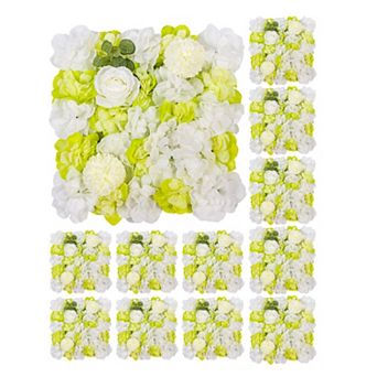 12 pc Artificial Silk Flower Wall Backdrop 15"x15" Faux Rose Floral Panes for Wedding Party Events