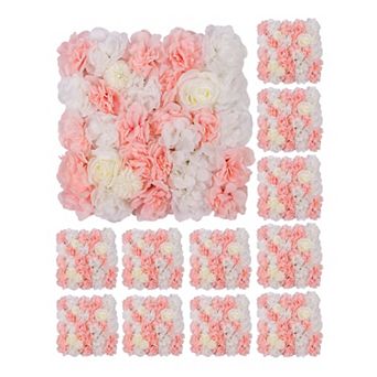 12 pc Artificial Silk Flower Wall Backdrop 15"x15" Faux Rose Floral Panes for Wedding Party Events