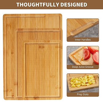 Bamboo Cutting Board Set with Prep Slots - 3 Sizes Cutting Boards for Kitchen