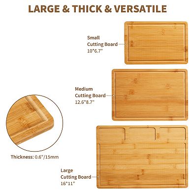 Bamboo Cutting Board Set with Prep Slots - 3 Sizes Cutting Boards for Kitchen