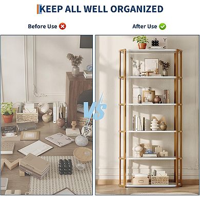 71" Tall Book Shelf, Metal Frame 6-Tier Modern Industrial Bookshelf, Freestanding Open Bookcase