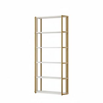 71" Tall Book Shelf, Metal Frame 6 tier Modern Industrial Bookshelf, Freestanding Open Bookcase