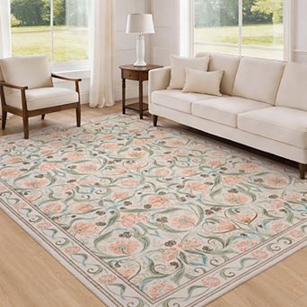 Area Rug for Living Room, Floral Modern Washable Rugs, Non-Slip Low-Pile Soft Floor Carpet