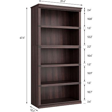 5 Tier Bookcase with Open Storage Shelves, Tall Wooden Book Shelf for Home Office Organization
