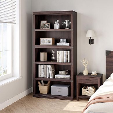 5 Tier Bookcase with Open Storage Shelves, Tall Wooden Book Shelf for Home Office Organization