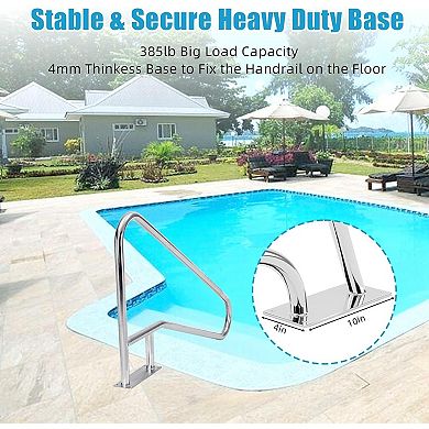 55 in x 32 in Stainless Steel Pool Handrail, Rustproof 304 Metal Swimming Pool Rail