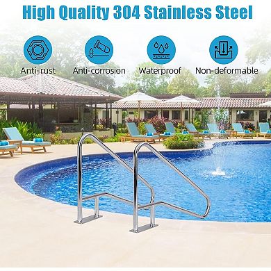 55 in x 32 in Stainless Steel Pool Handrail, Rustproof 304 Metal Swimming Pool Rail
