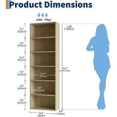 6 Shelf Bookcase - 71.4” 6 Shelf Tall Bookshelf with Anti-Tip Design & Easy Assembly
