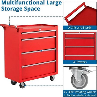 4-Drawer Rolling Tool Chest with Wheels, Portable Tool Cabinet and Storage Cart, Secure Lock System