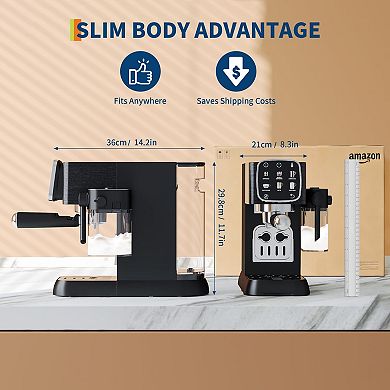 20 Bar Professional Espresso Machine Compact, Espresso Machine with Milk Frother and Touchscreen