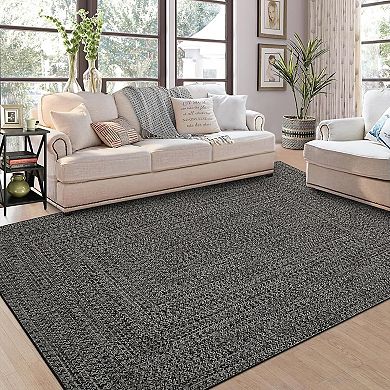 Braided Printed Area Rug with Rubber Backing, Non Shedding Low Pile