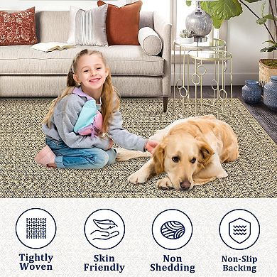 Braided Printed Area Rug with Rubber Backing, Non Shedding Low Pile
