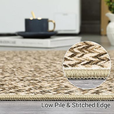 Braided Printed Area Rug with Rubber Backing, Non Shedding Low Pile