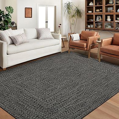Braided Printed Area Rug with Rubber Backing, Non Shedding Low Pile