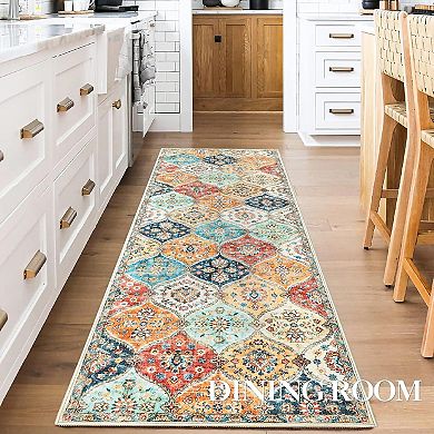 Vintage Farmhouse Floral Accent Rugs with Non-Slip Backing,Washable