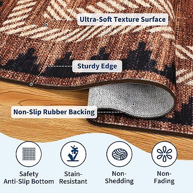 Geometric Bordered Printed Area Rugs,Non Slip Stain Resistant Low Pile Rug