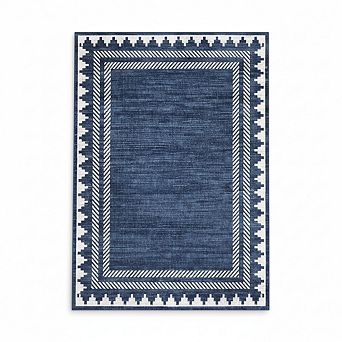 Geometric Bordered Printed Area Rugs,Non Slip Stain Resistant Low Pile Rug