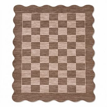 Scalloped Modern Geometric Checkered Rugs,Low Pile,Washable