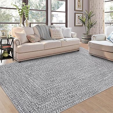 Braided Printed Area Rug with Rubber Backing, Non Shedding Low Pile