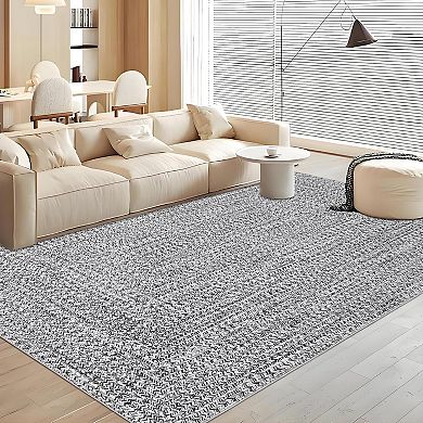 Braided Printed Area Rug with Rubber Backing, Non Shedding Low Pile