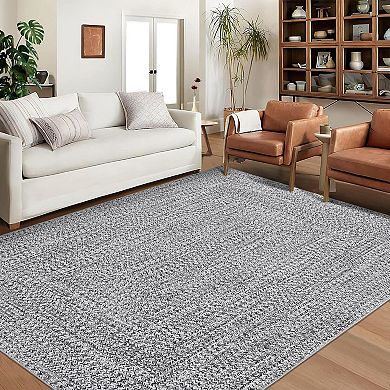 Braided Printed Area Rug with Rubber Backing, Non Shedding Low Pile