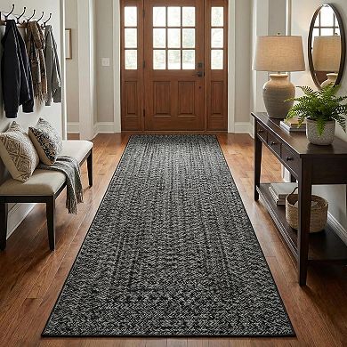 Braided Printed Area Rugs,Rubber Backing,Non Shedding Low Pile