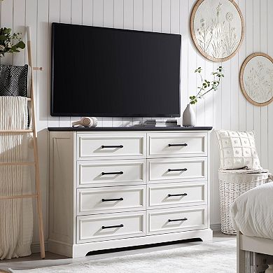 Farmhouse Rustic Wood 8-Drawer Dresser with Metal Handles