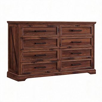 Farmhouse Rustic Wood 8-Drawer Dresser with Metal Handles