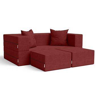 Jaxx Zipline Convertible Sleeper Loveseat & Ottomans, Textured Microvelvet