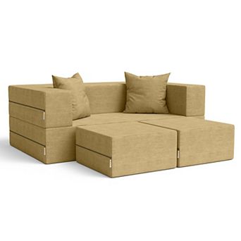 Jaxx Zipline Convertible Sleeper Loveseat & Ottomans, Textured Microvelvet