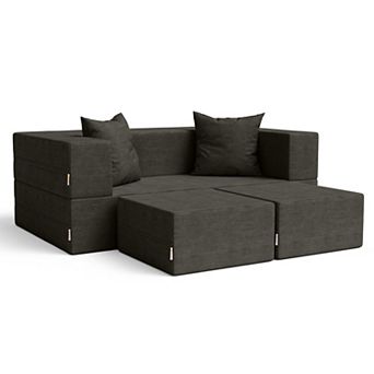 Jaxx Zipline Convertible Sleeper Loveseat & Ottomans, Textured Microvelvet