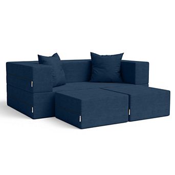 Jaxx Zipline Convertible Sleeper Loveseat & Ottomans, Textured Microvelvet