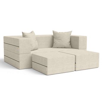Jaxx Zipline Convertible Sleeper Loveseat & Ottomans, Textured Microvelvet