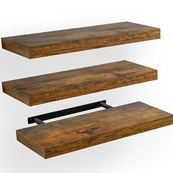 Set of 3 Floating Wall Shelf Sets with Invisible Brackets Multi-Room Set